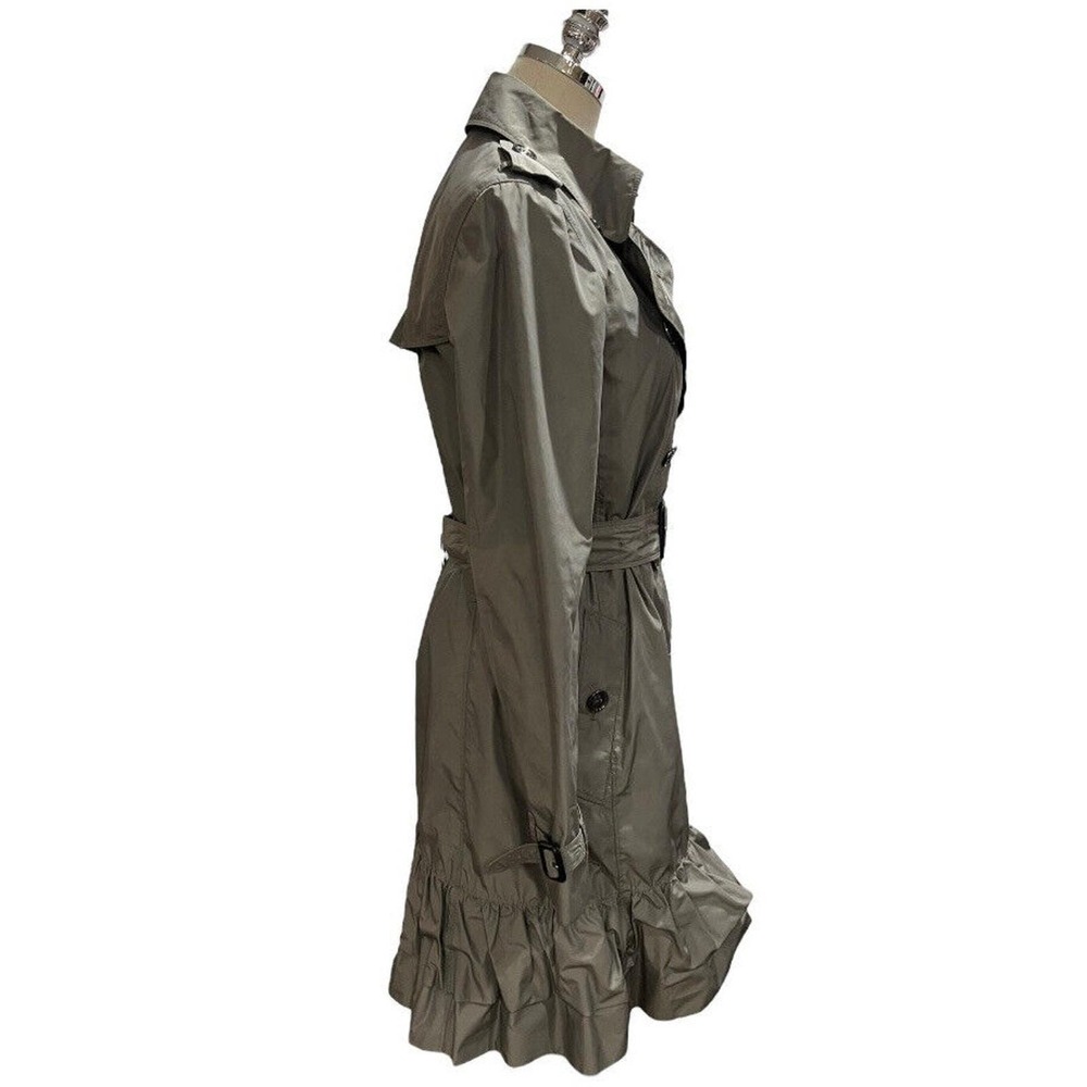 Burberry London Double Breasted Belted Gray Green Ruffled Trench Coat Sz US 6 - Picture 3 of 16